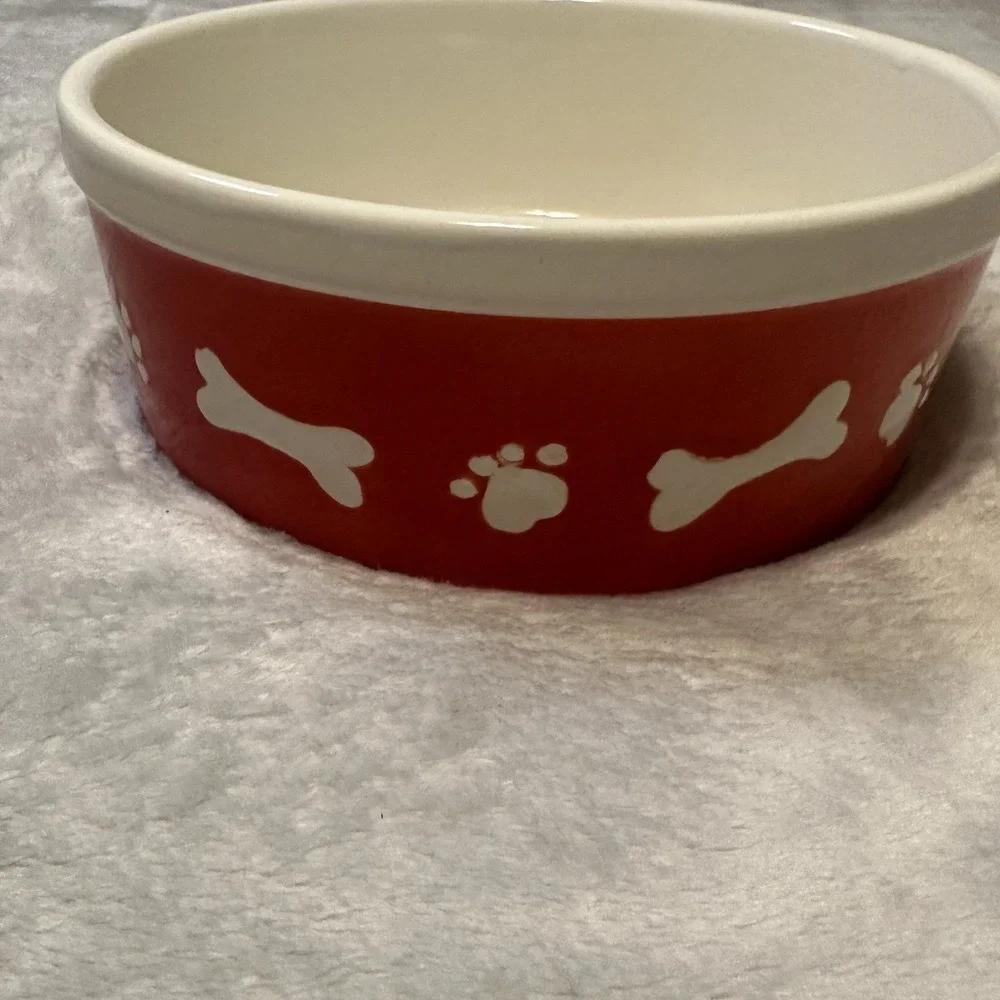 Texas Tech Red Raiders Dog Bowl Food or Water Red White Bones Ceramic‎ Stoneware